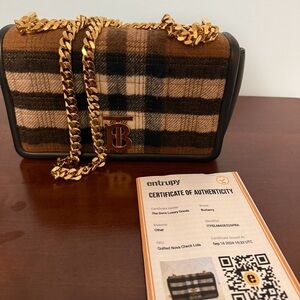 New Burberry Lola Cashmere/Black Leather Crossbody Bag with Gold Chain